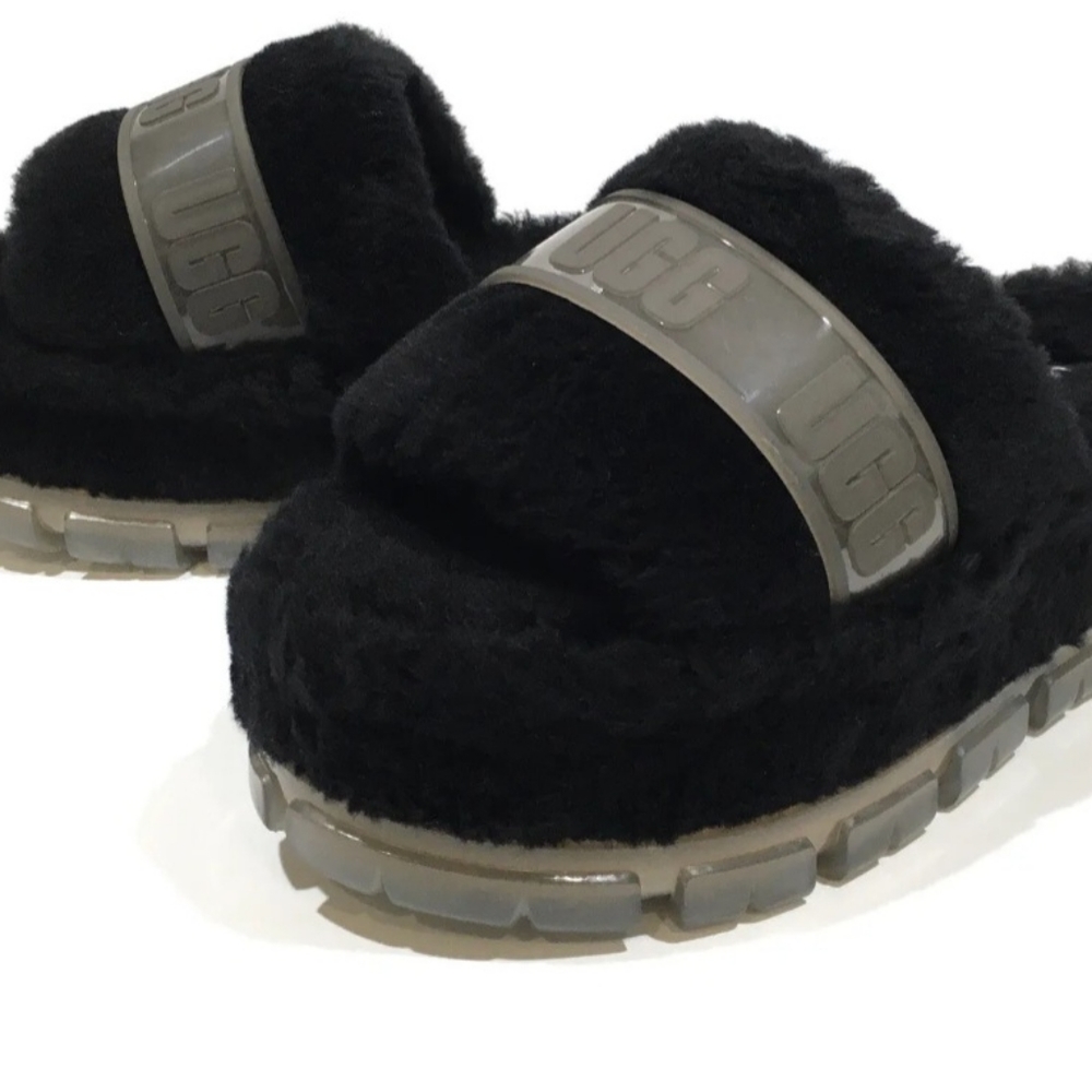 Ugg Fluff Black Clear Platform Slides - image 1